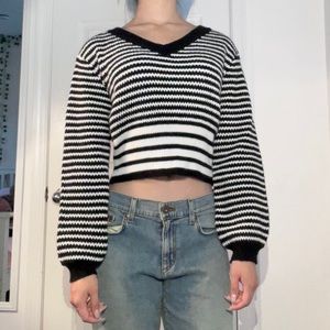 Striped V-Neck Knit Sweater